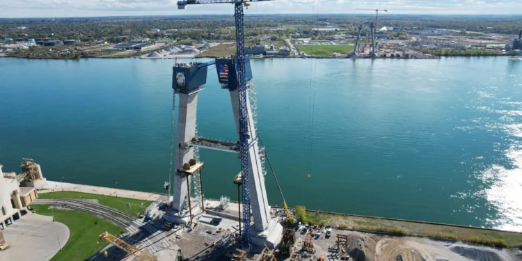 Construction wrapping up at Gordie Howe International Bridge towers, Michigan